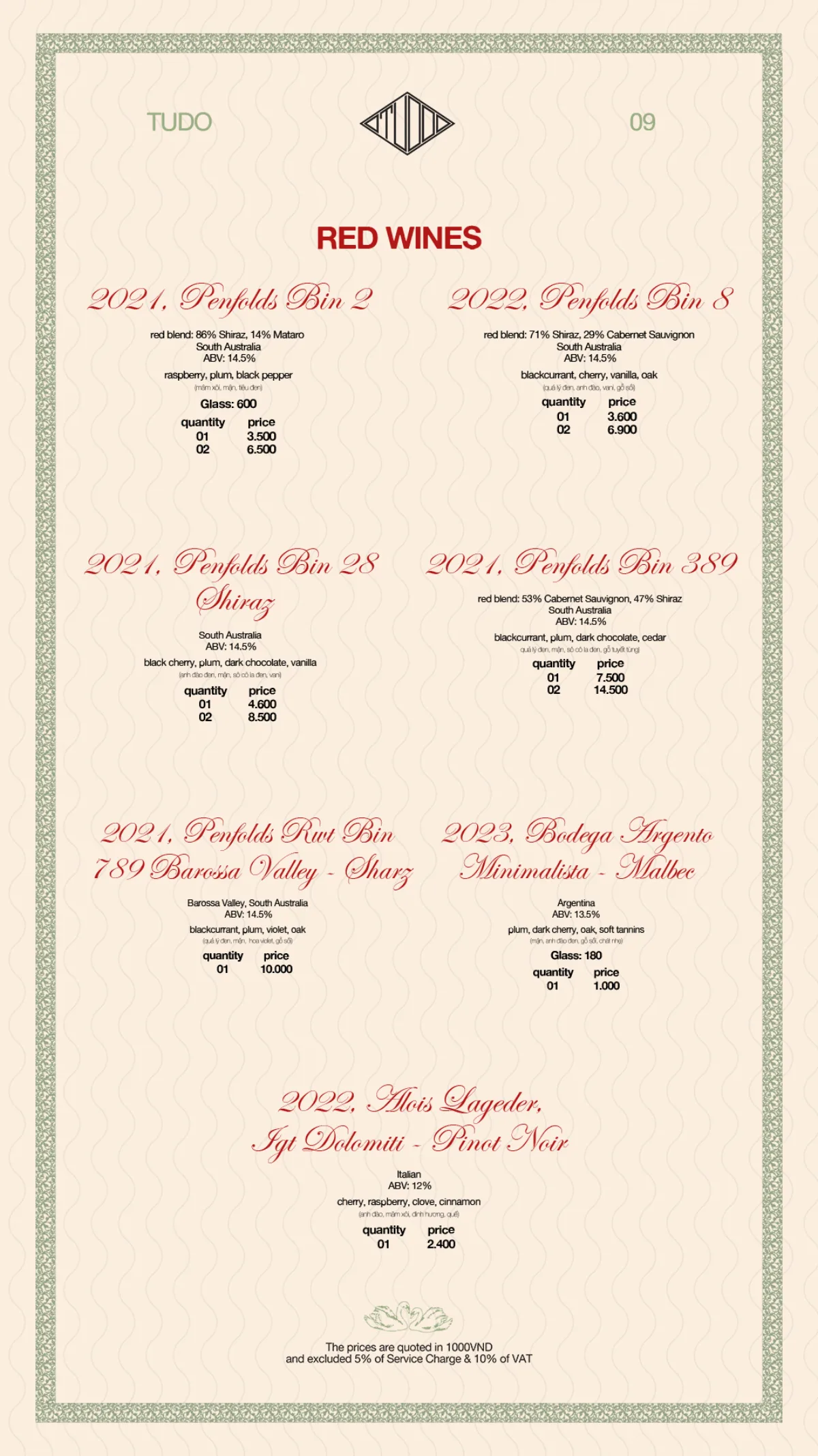 Menu Bodega Saigon trang 9 trên 15
