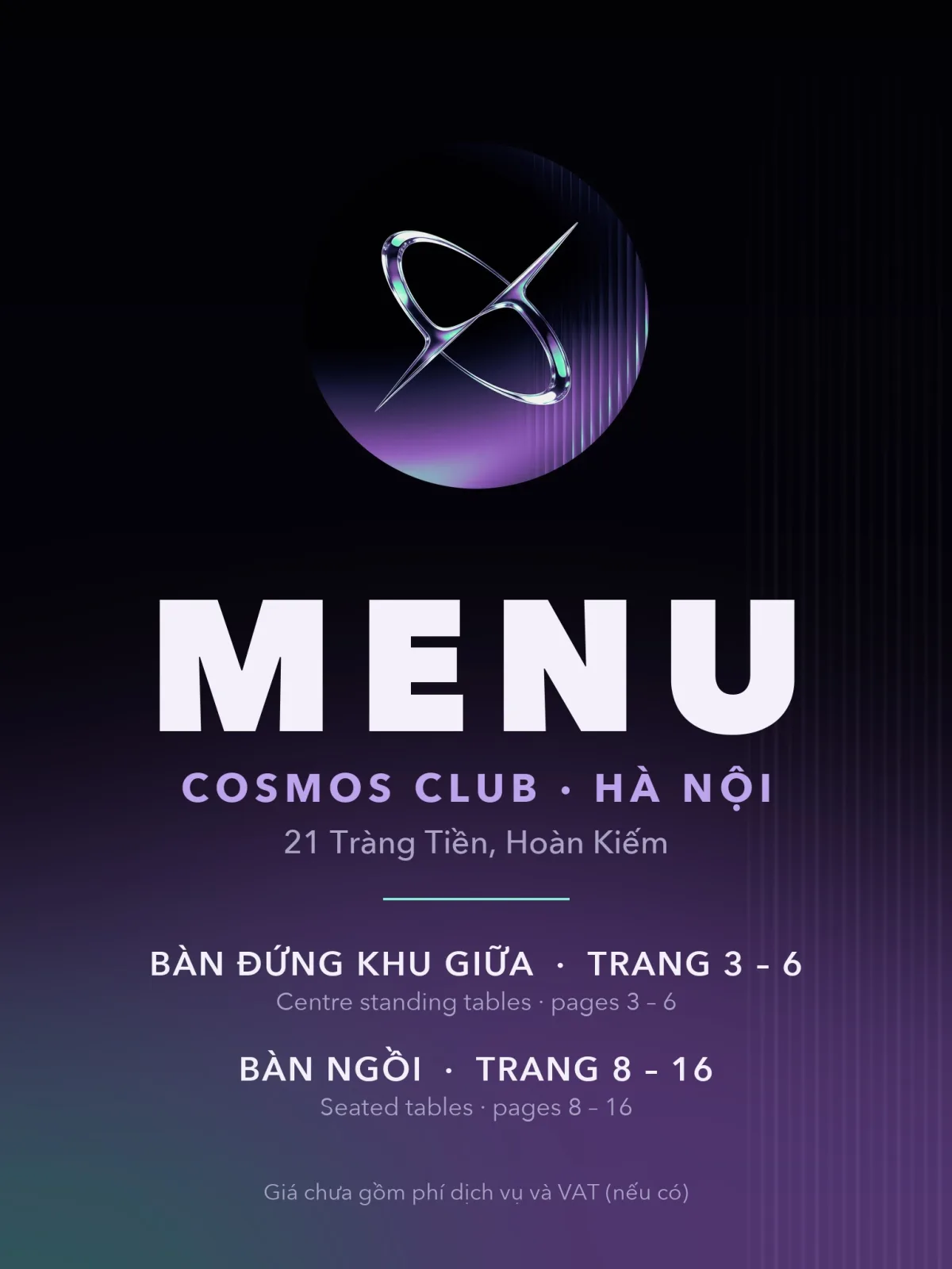 Menu Cosmos Club trang 1 trên 16