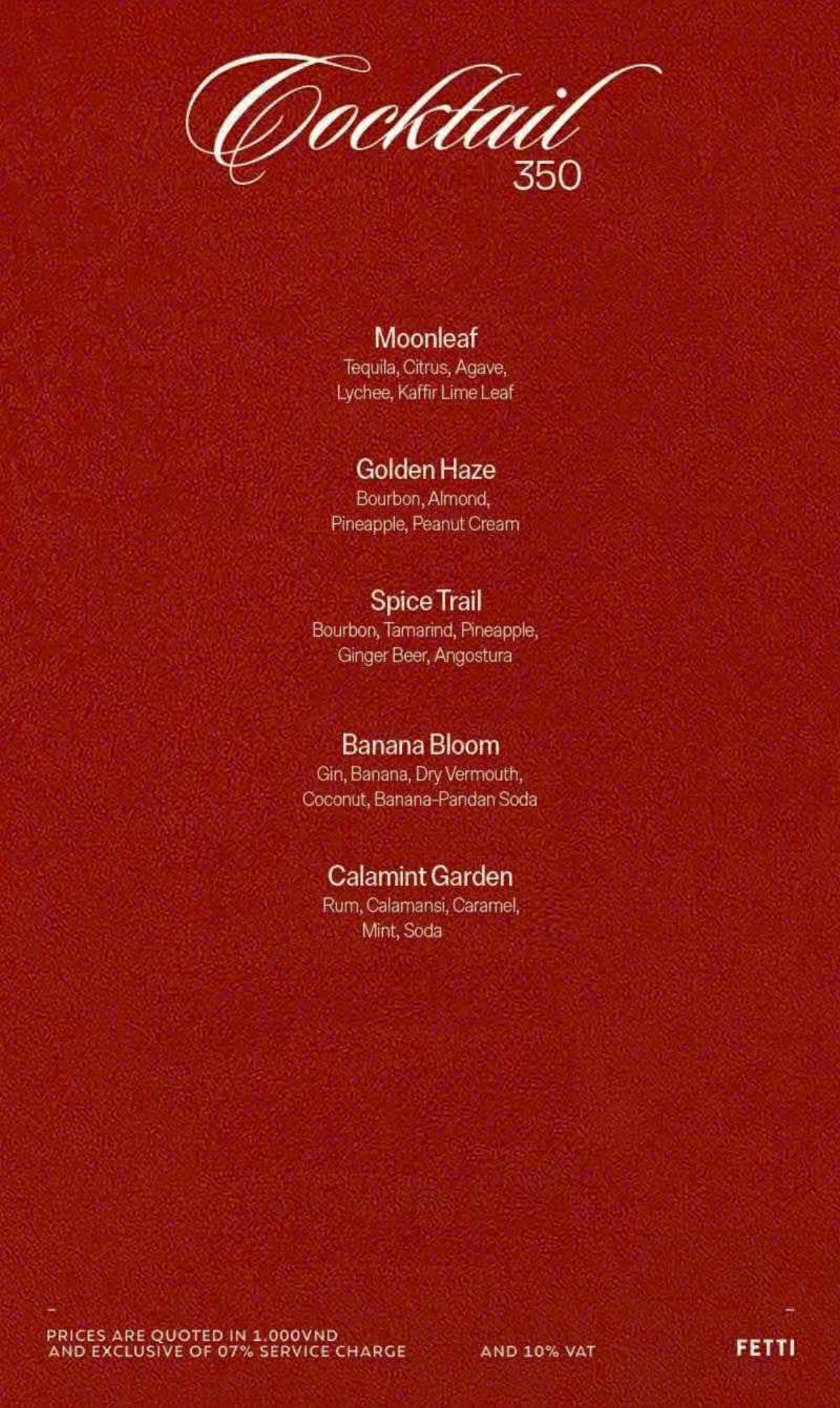 Bìa menu Fetti Social Club — bảng giá đồ uống và set combo